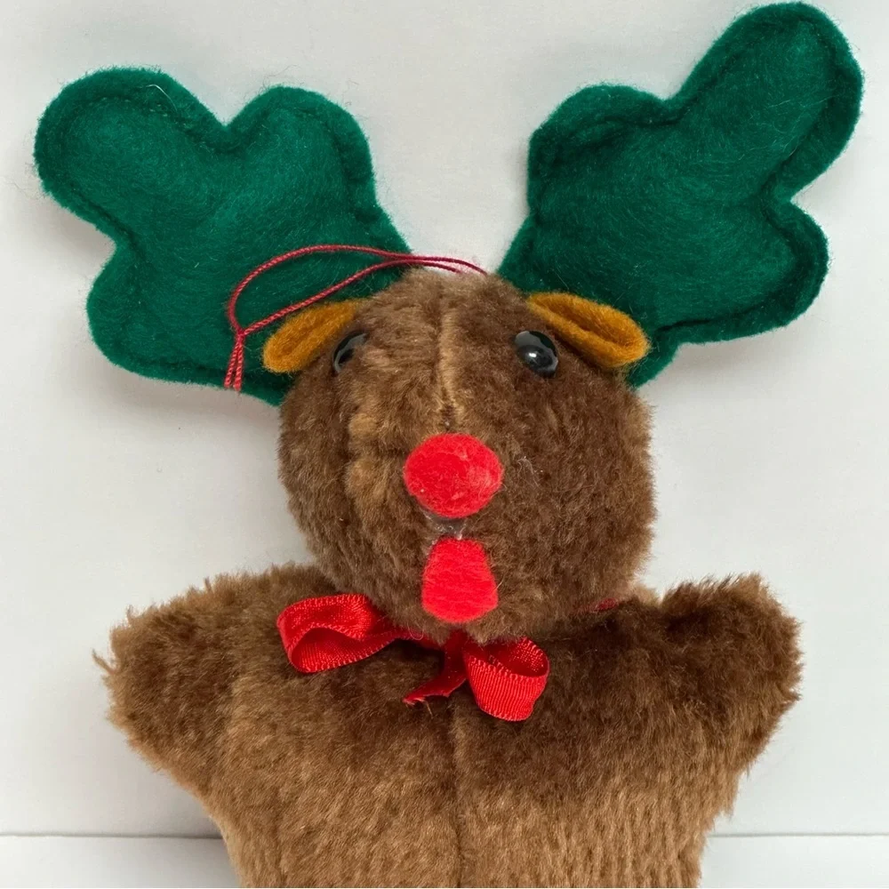 Christmas Ornament Plush Brown Mouse Green Moose Antlers 6.5 in. Rex & Lee Co.